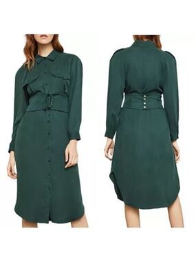 BCBG Green Long Sleeve Shirt Dress fits like Small-Medium